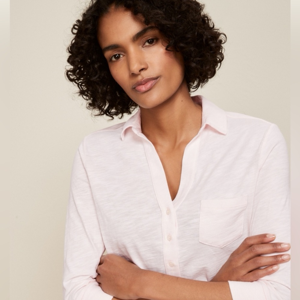 NWT White Label the white company woven pocket jersey shirt powder pink cotton